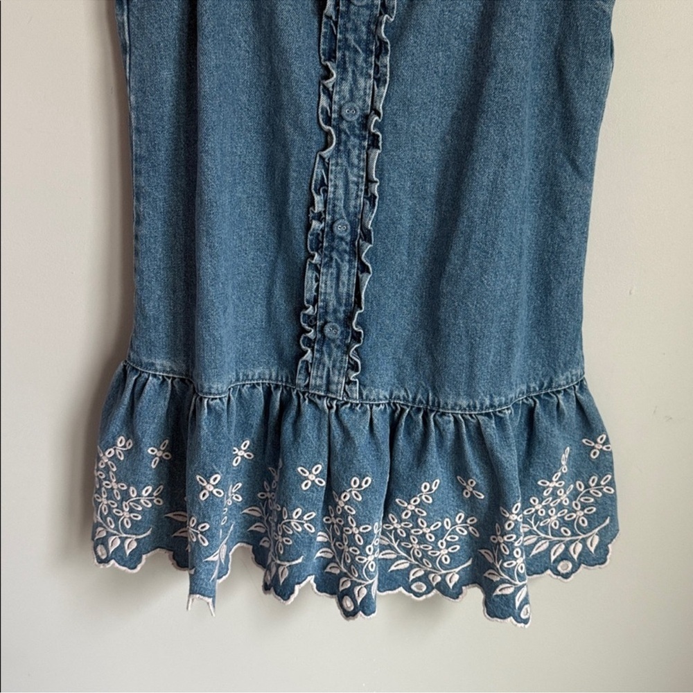 Embroidered Hem Denim Mini Dress - Blue - Picture 11 of 14
